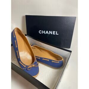 Chanel Flat Shoes Blue W8.5